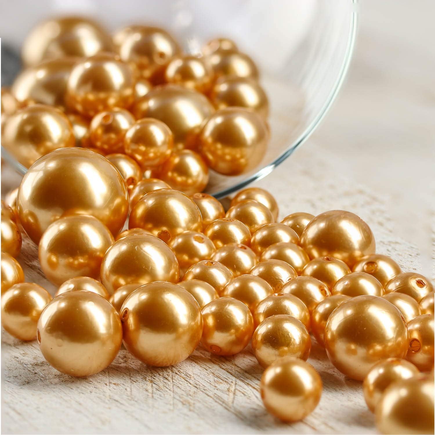 Assorted Size Gold Faux Pearl Beads For Vase Fillers Or Table Scatter