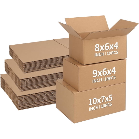 Assorted Sizes Shipping Boxes 30 Pack (11x6x6, 10x7x5, 9x6x4), Corrugated Cardboard Mailers, Each 10 PCS Small Boxes for Small Business Packaging, Shipping & Storage