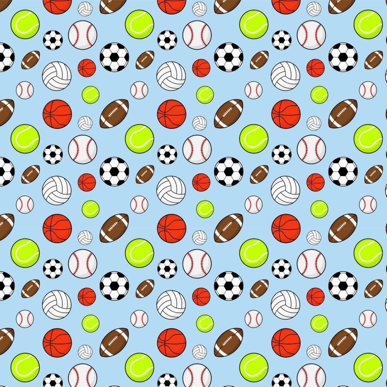 Assorted Sports Balls Fabric Blue