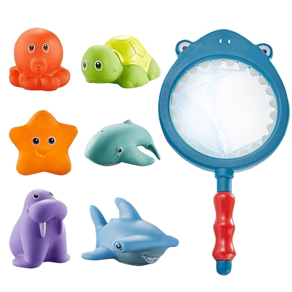 Assorted Squeeze Animal Squirt Toy Net Catching Kids Bath Set, Toddlers Shower Time Distraction Interactive Water Table Play, Non Toxic BPA Free Smooth Floating Sensory Games For Babies