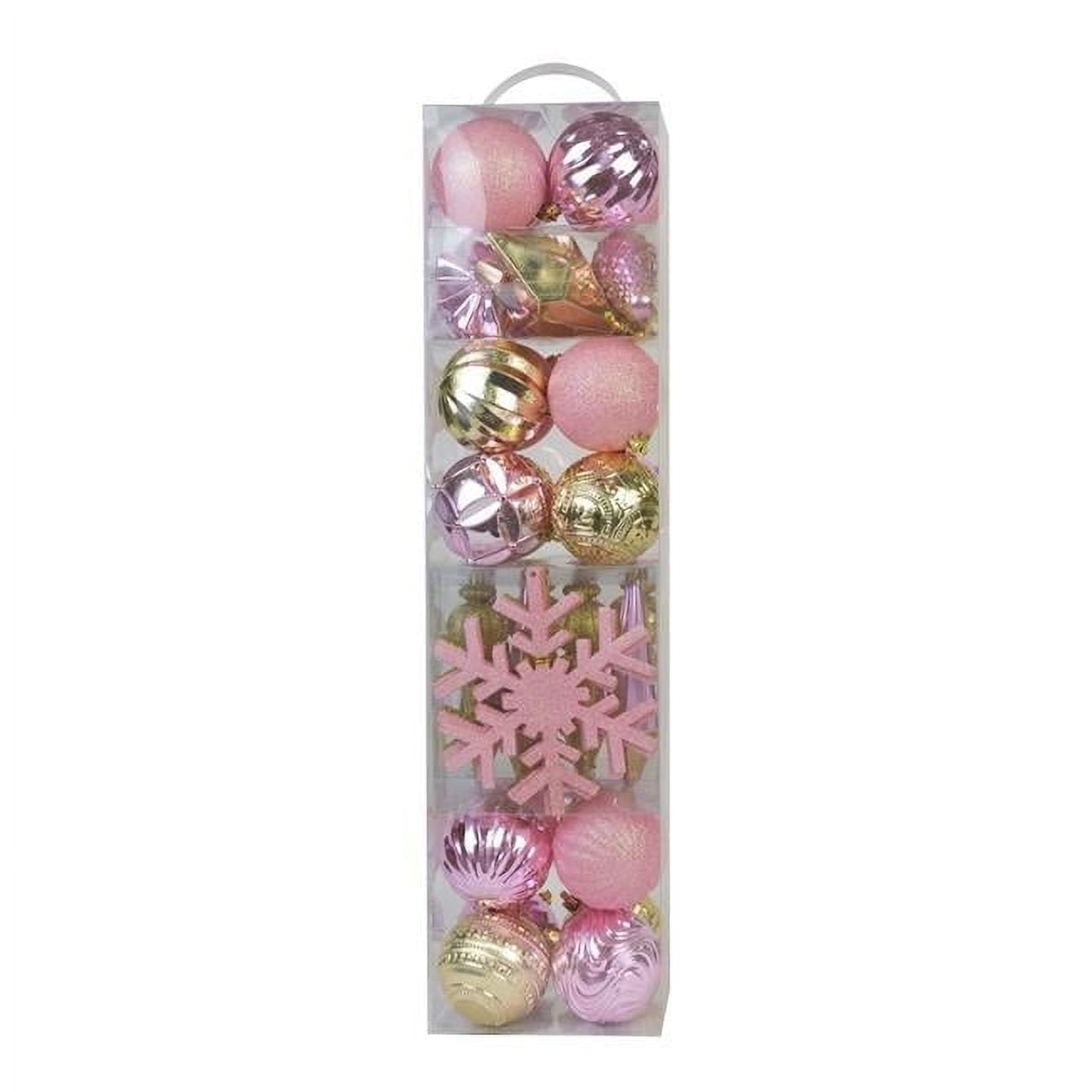 Pink and Gold Shatterproof Plastic Christmas Ornament Set
