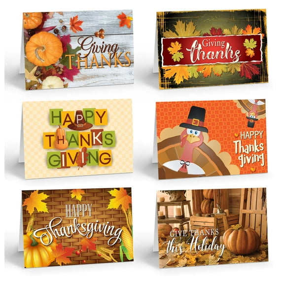 Stonehouse Collection Assorted Thanksgiving Greeting Cards with Envelopes, 12 Pack