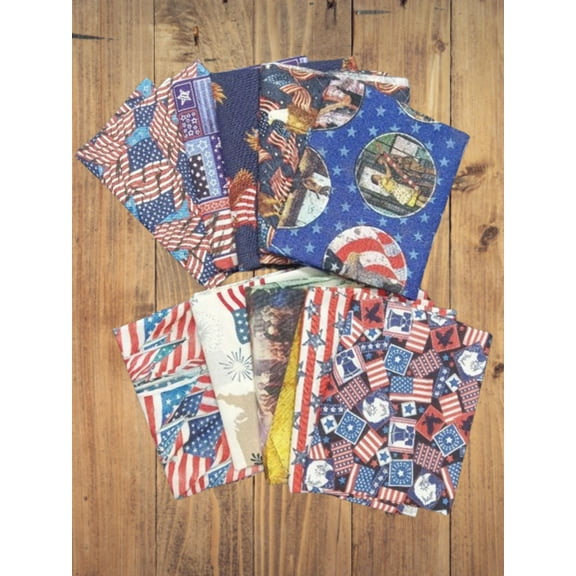 Assorted USA Patriotic Cotton - 1/2 Yard Cuts - 10 Prints- Fabric Bundle