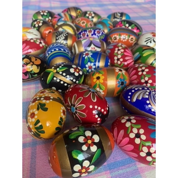 Large Vesplo Hand Painted Assorted Wooden Easter Eggs (6 Pieces)