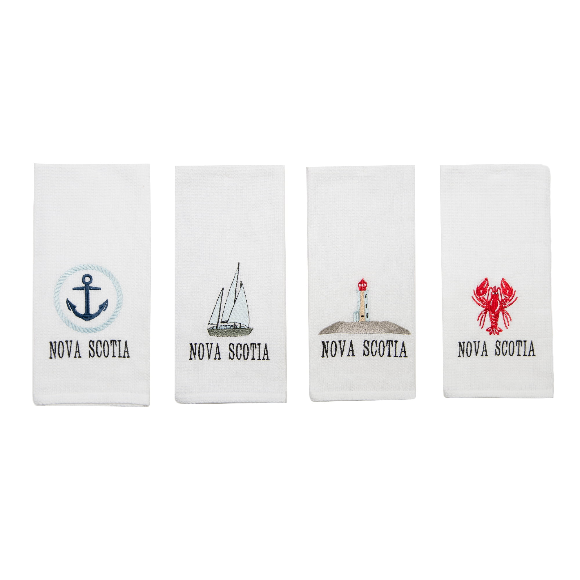 Assorted White Waffle Kitchen Towels with Nova Scotia Themes - Set of 6 ...