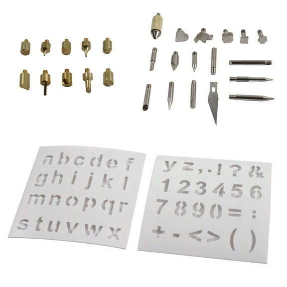Assorted Wood Burning Designer Hot Gun Tips and Stencil Set - 28pc
