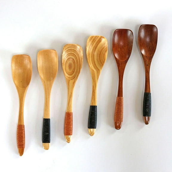 Assorted Wooden and Bamboo Kitchen Utensil Set Cooking and Serving Spoons for Soup, Tea, and Catering Use