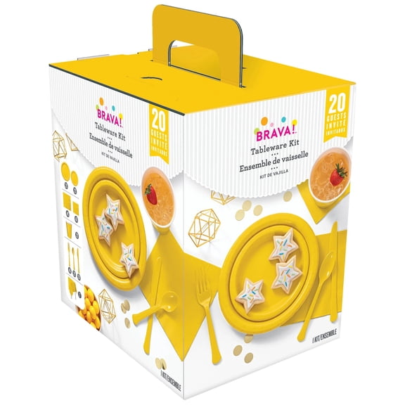 Assorted Yellow Sunshine Tableware Party Kit for 20 Guests - 1 Set - Durable & Stylish Party Supplies, Perfect for Celebrations & Events