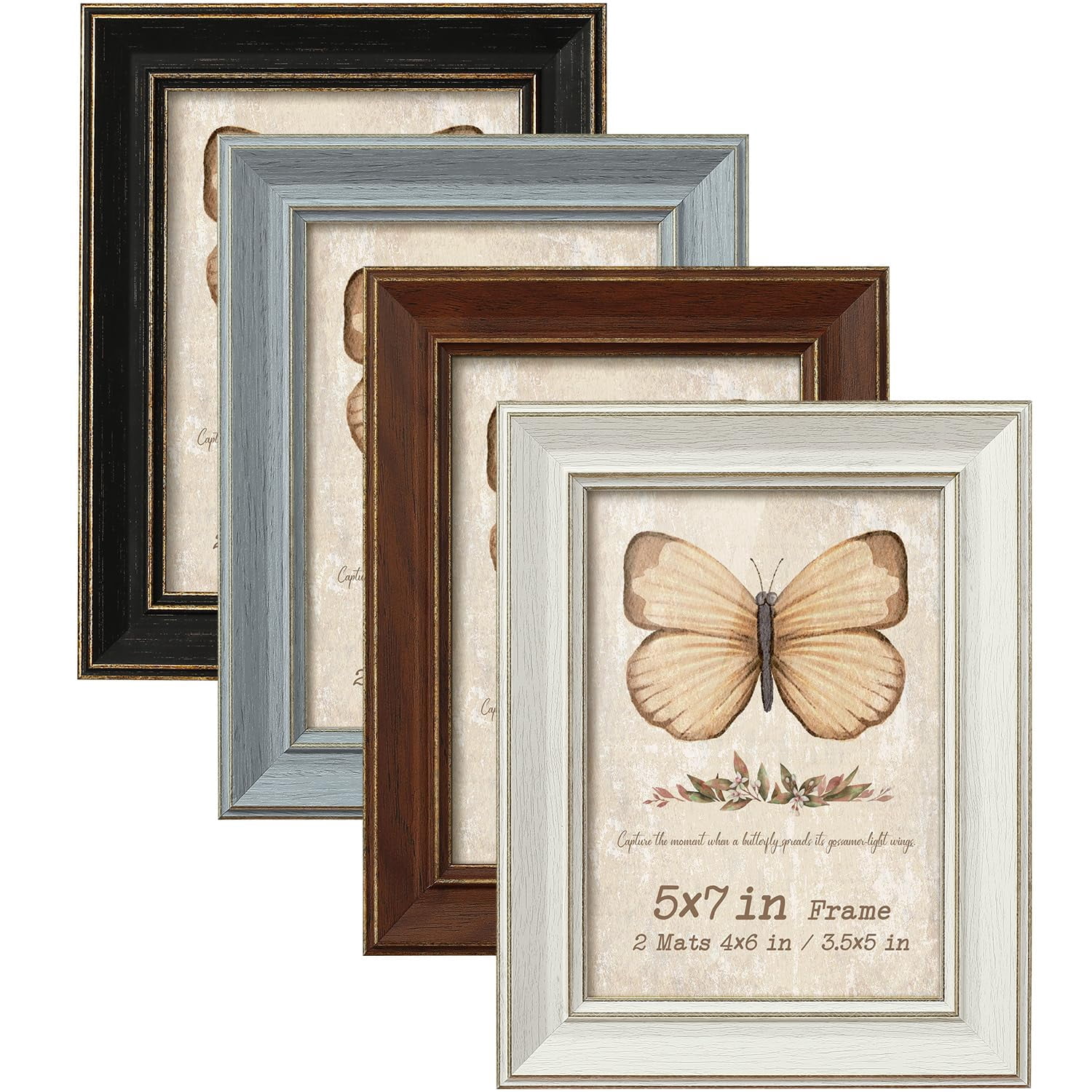 Rustic Picture Frame Set Assorted colors 5x7 Picture Frame Set of 4 with Rustic Wood Grain ...