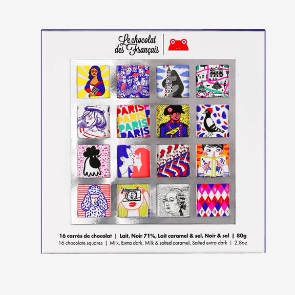 Assorted milk and dark chocolate box of 16 squares 80G