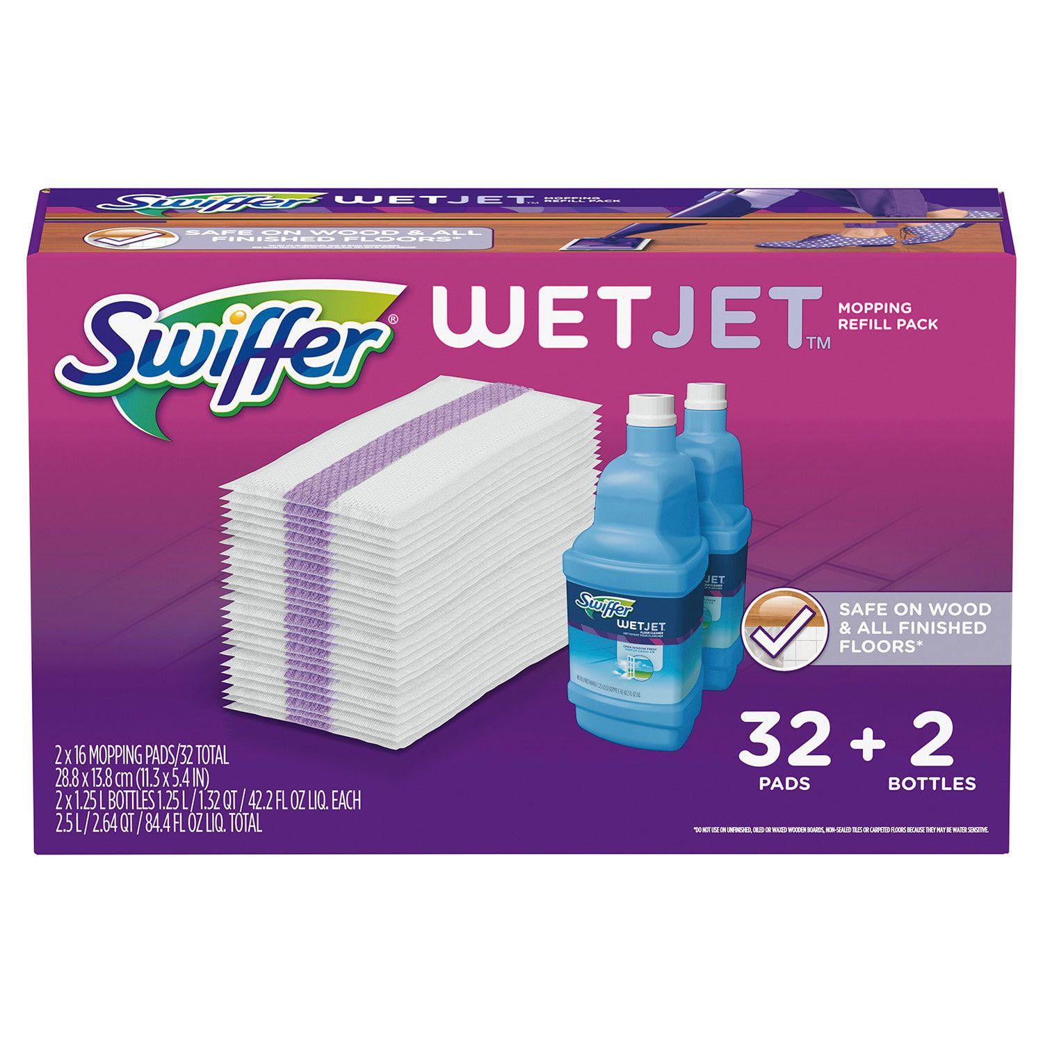 Assortit Swiffer Wetjet Mopping Refill Pack (32 Refill Pads Plus 2 Bottles  of Cleaner 1.25L ea.) 