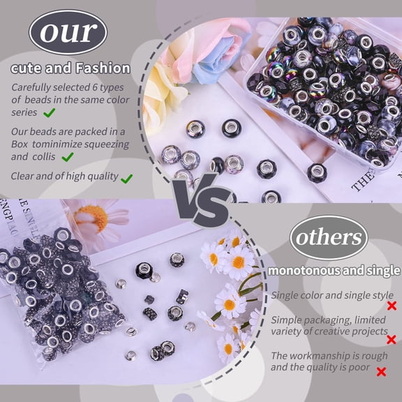 Assortments Charm Lampwork Murano Spacer Craft Beads for DIY Charms Bracelet Necklace Earring Jewelry Making Supplies(Black)