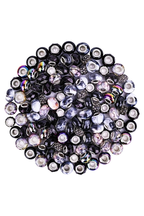 Assortments Charm Lampwork Murano Spacer Craft Beads for DIY Charms Bracelet Necklace Earring Jewelry Making Supplies(Black)