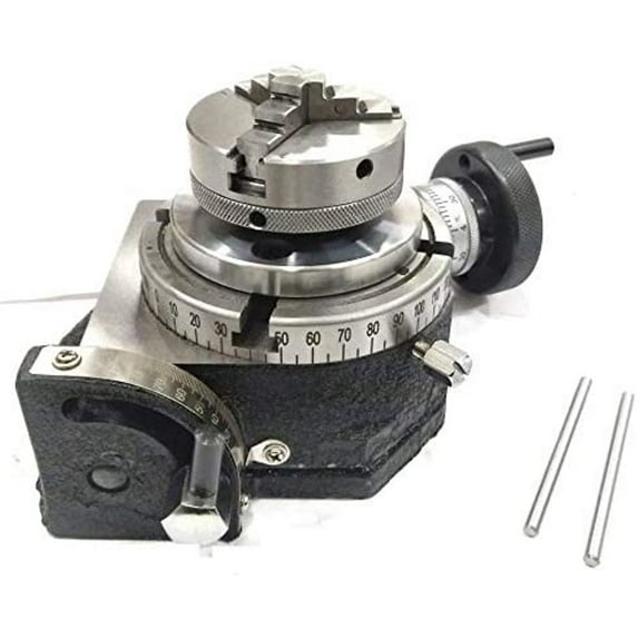 Assorts 4" (100mm) Tilting Milling Indexing Rotary Table with M6 Clamp Kit, Round Vice, and 65mm 3-Jaw Self-Centering Chuck with Back Plate