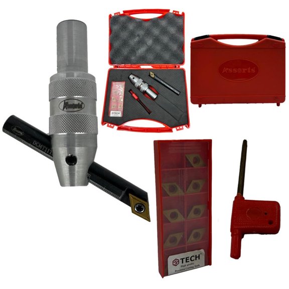 Assorts Fly Cutter with 3/4" (19.05 mm) Straight Shank & Indexable Boring Bar Includes 10 PCS DCMT 11T304 Inserts & Plastic Case | Ideal for Facing & Boring