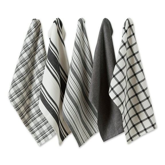Asst Black Woven Dishtowels (Set of 5)