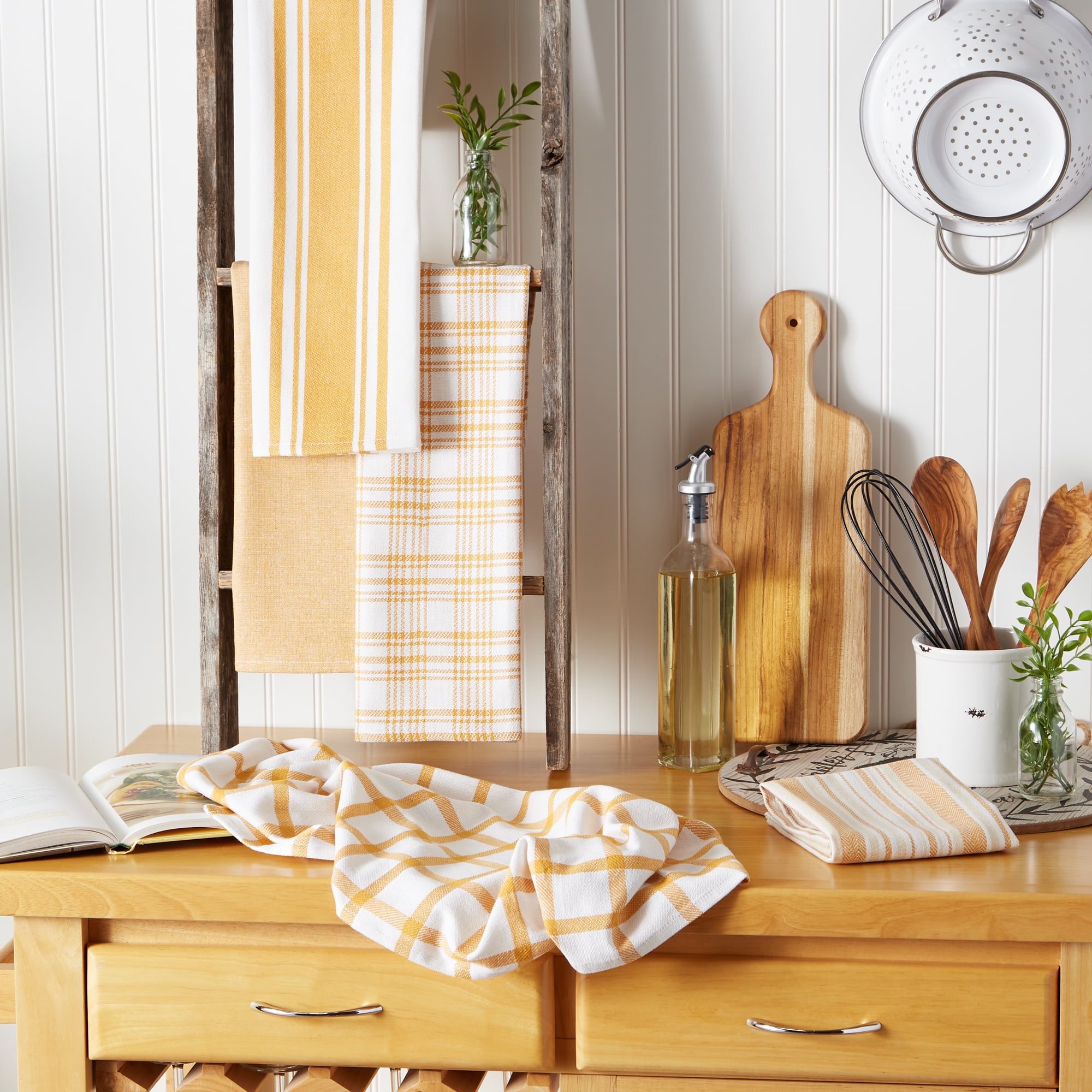 Asst Honey Gold Woven Dishtowels (Set of 5)