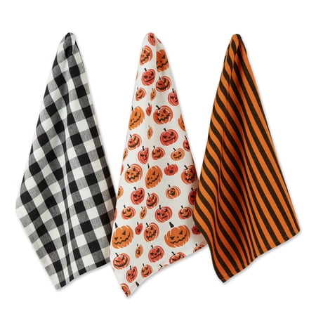 Asst Pumpkin Faces Dishtowel (Set Of 3)