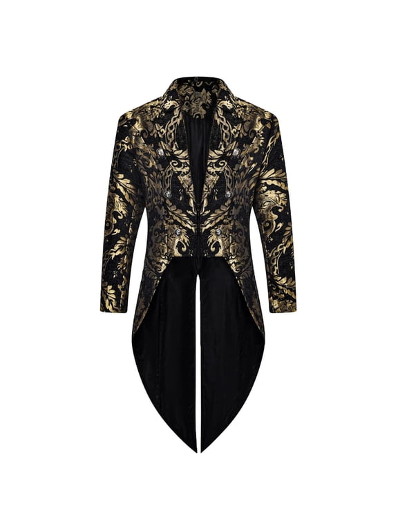 Halloween Jacket for Men Steampunk Vintage Gothic Tailcoat Soft Comfortable Long Coat for Medieval Halloween Cosplay Party Stage Wear