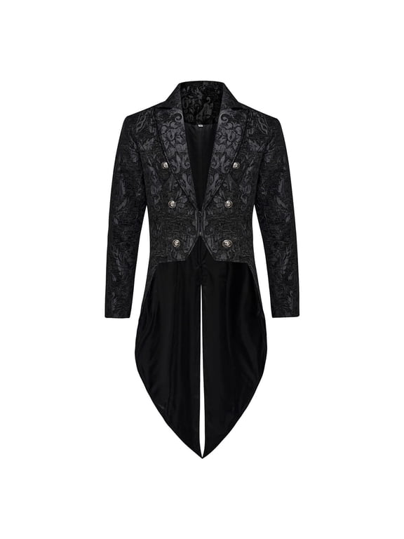 Halloween Jacket for Men Steampunk Vintage Gothic Tailcoat Soft Comfortable Long Coat for Medieval Halloween Cosplay Party Stage Wear