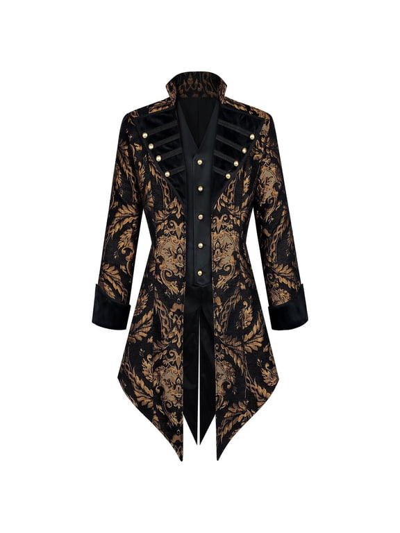 Halloween Men's Jacket Vintage Gothic Tailcoat Gold Embroidery Steampunk Soft Comfortable Long Coat for Halloween Cosplay Party Stage Wear