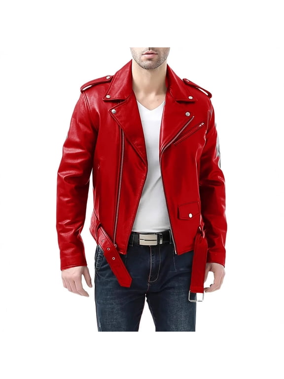 Leather Jackets for Men Bomber Jacket Mens Motorcycle Lapel Asymmetric Zip-Up Slim Fit Comfortable Classic Fashion Pockets Vintage Outerwea