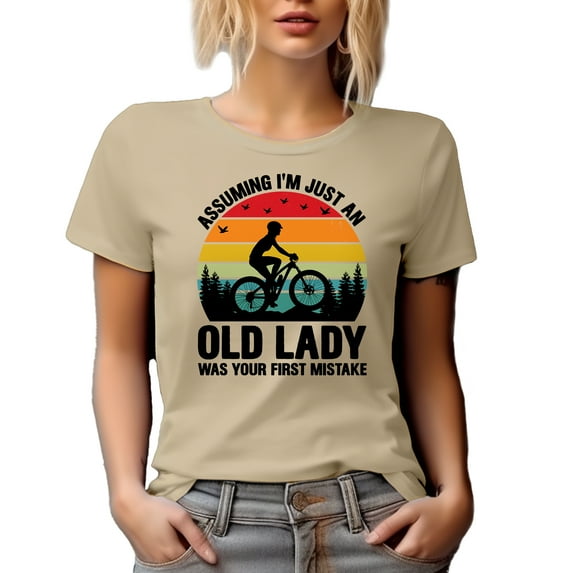 Assuming I'm Just an Old Lady Was Your First Mistake, Cyclist or Bicyclist, Tan T-Shirt, XL