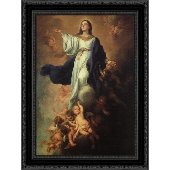 Assumption of the Virgin 19x24 Black Ornate Wood Framed Canvas Art by Murillo, Bartolome Esteban