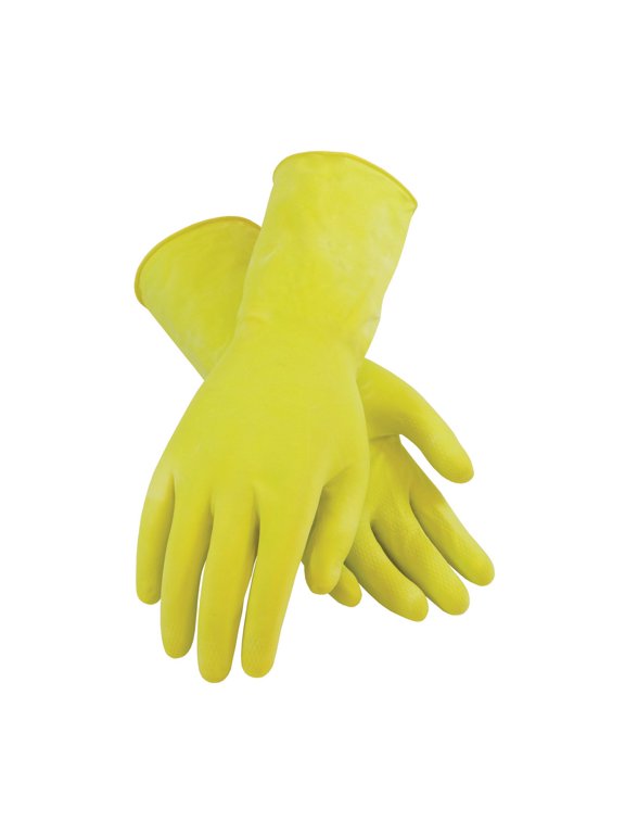 48/L62Y Unsupported Chemical Resistant Gloves, L, Yellow, Honeycomb Grip, Natural Latex Rubber