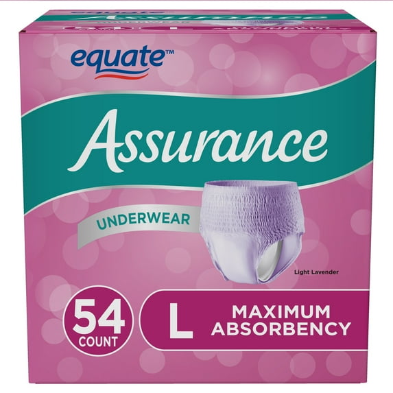 Assurance Incontinence & Postpartum Underwear for Women, Maximum Absorbency, L, 54 ct