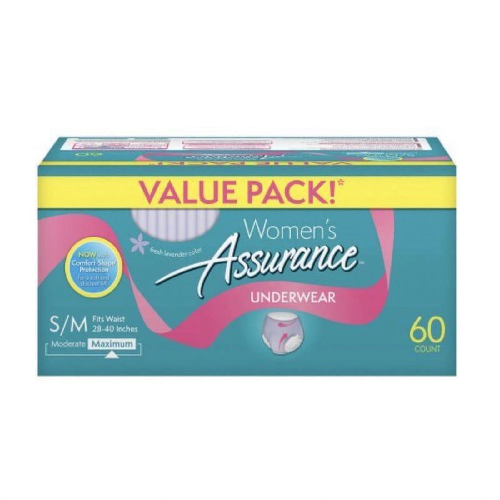 Assurance Incontinence & Postpartum Underwear for Women S/M 60 ct