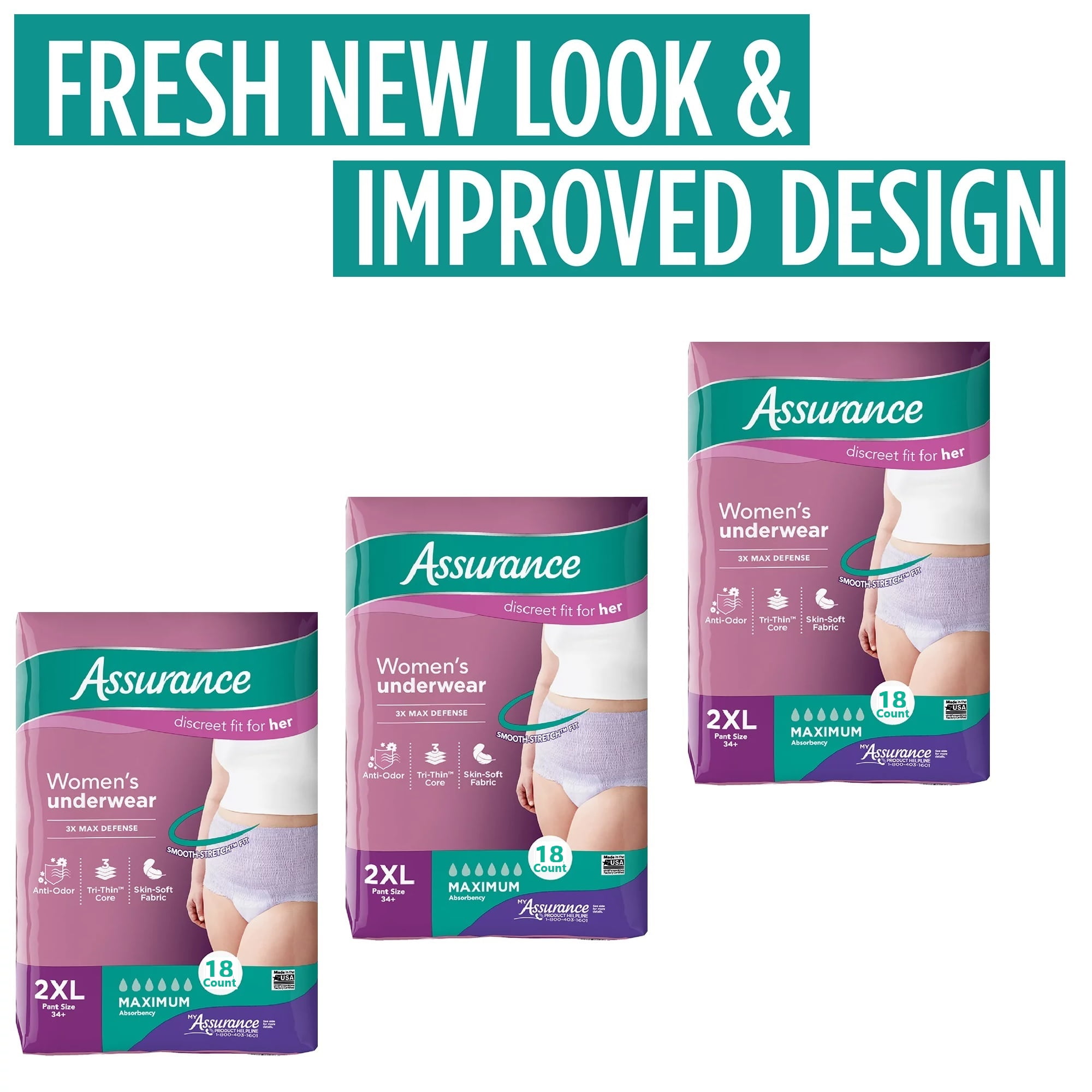 Assurance Incontinence Underwear For Women, Maximum, 2XL , 18 Count Per