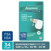 Assurance Unisex Stretch Briefs with Tabs, L/XL, 34 Count