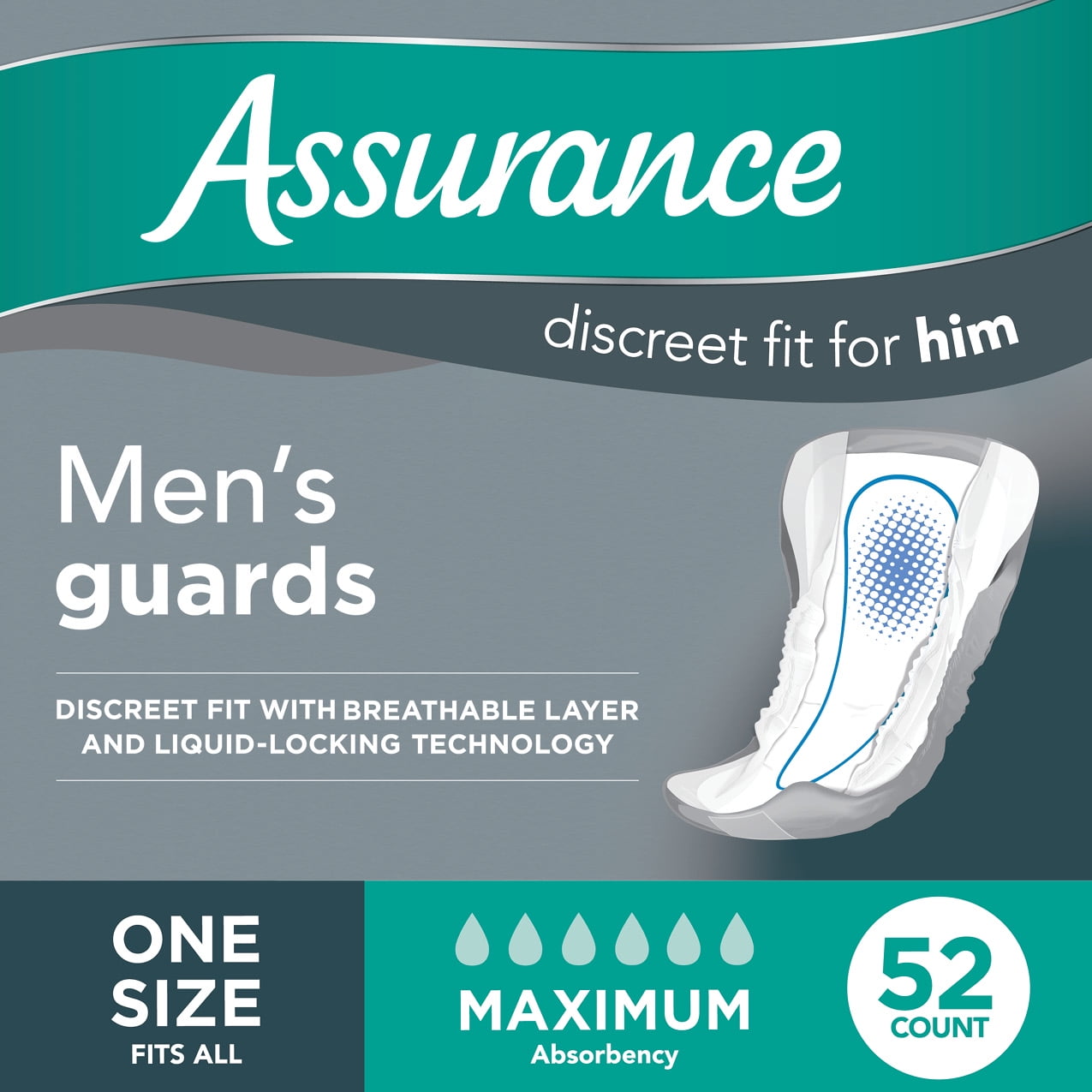 Assurance Maximum Absorbency Men's Guards, One Size Fits All, 52 count