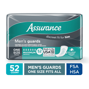 Assurance Men's Guards, Maximum Absorbency, One Size Fits All, 52 Count