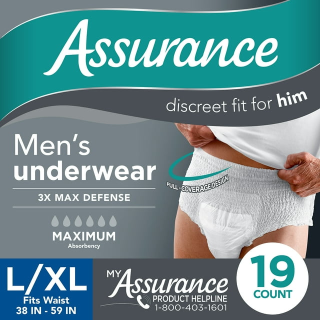 Assurance Men’s Incontinence Underwear, L/XL, Maximum Absorbency (19 Count)