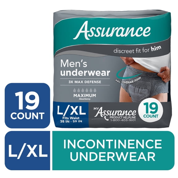 Assurance Men's Incontinence Underwear, L/XL, Maximum Absorbency, 19 Count