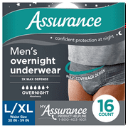 Assurance Men's Overnight Incontinence Underwear, L/XL , Ultimate Absorbency (16 Count)