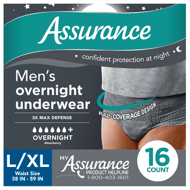 Assurance Men's Overnight Incontinence Underwear, L/XL , Ultimate Absorbency (16 Count)