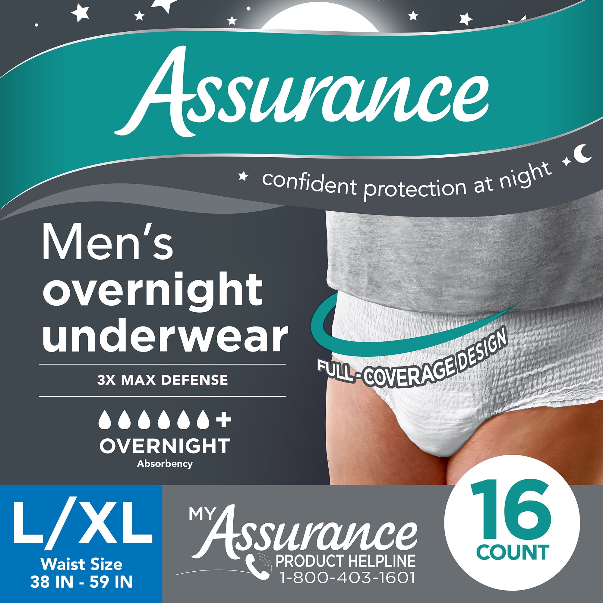Assurance Men's Incontinence Underwear, Large, Overnight (16 Count) 