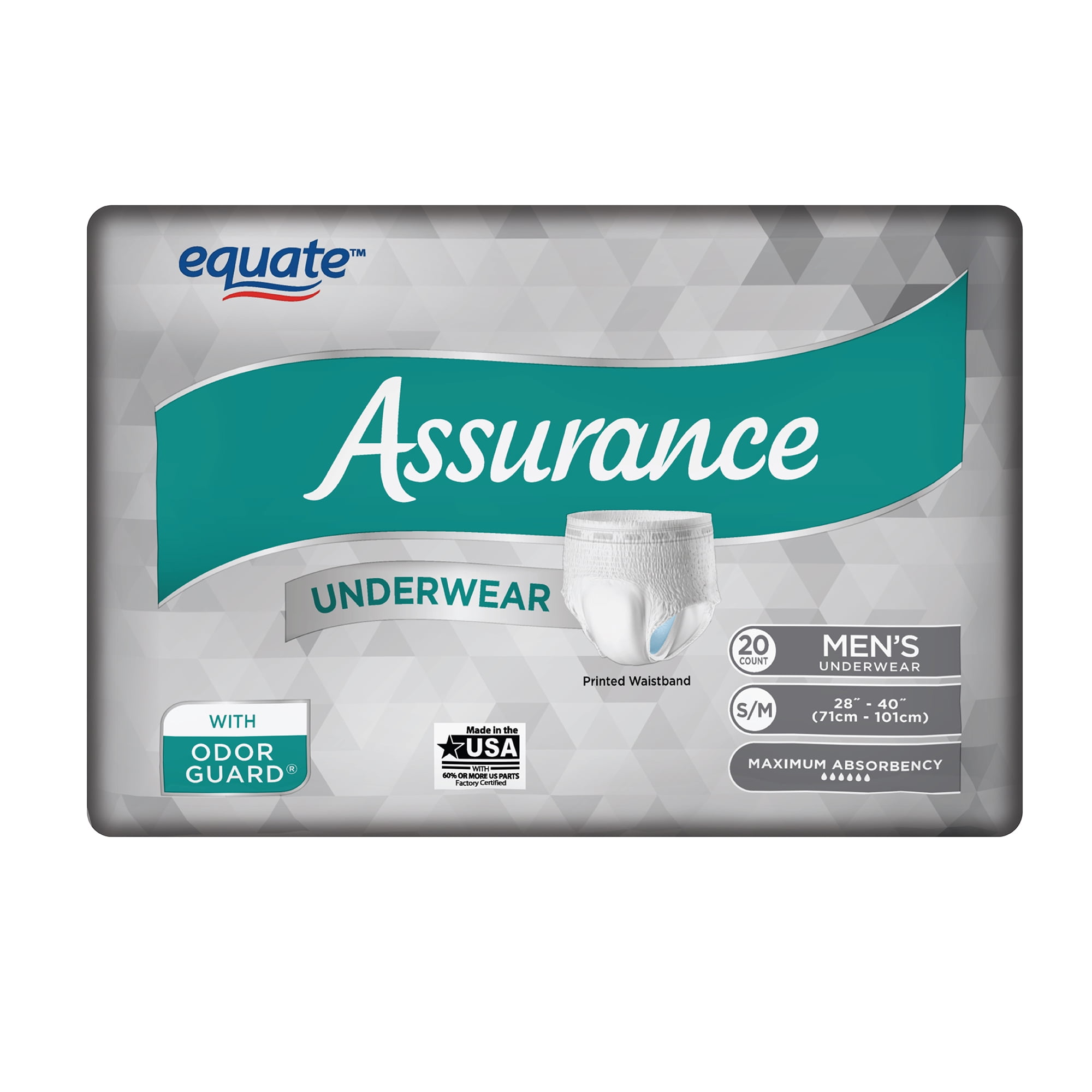  Assurance Underwear for Men, Maximum Absorbency, Small/Medium,  40 ct (Pack of 2