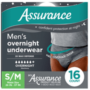 Assurance Men's Overnight Incontinence Underwear, S/M , Ultimate Absorbency (16 Count)