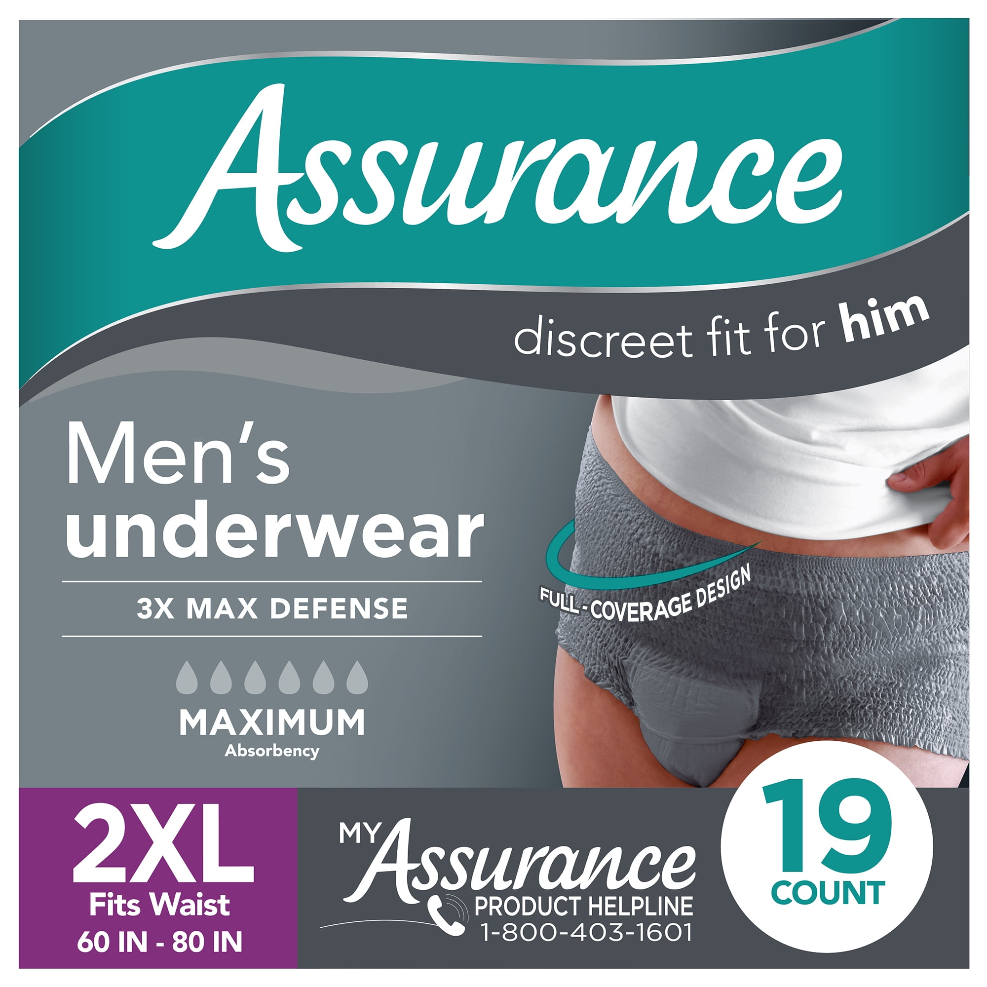 Assurance Men's Incontinence Underwear, XXL , Maximum Absorbency (19 Count)
