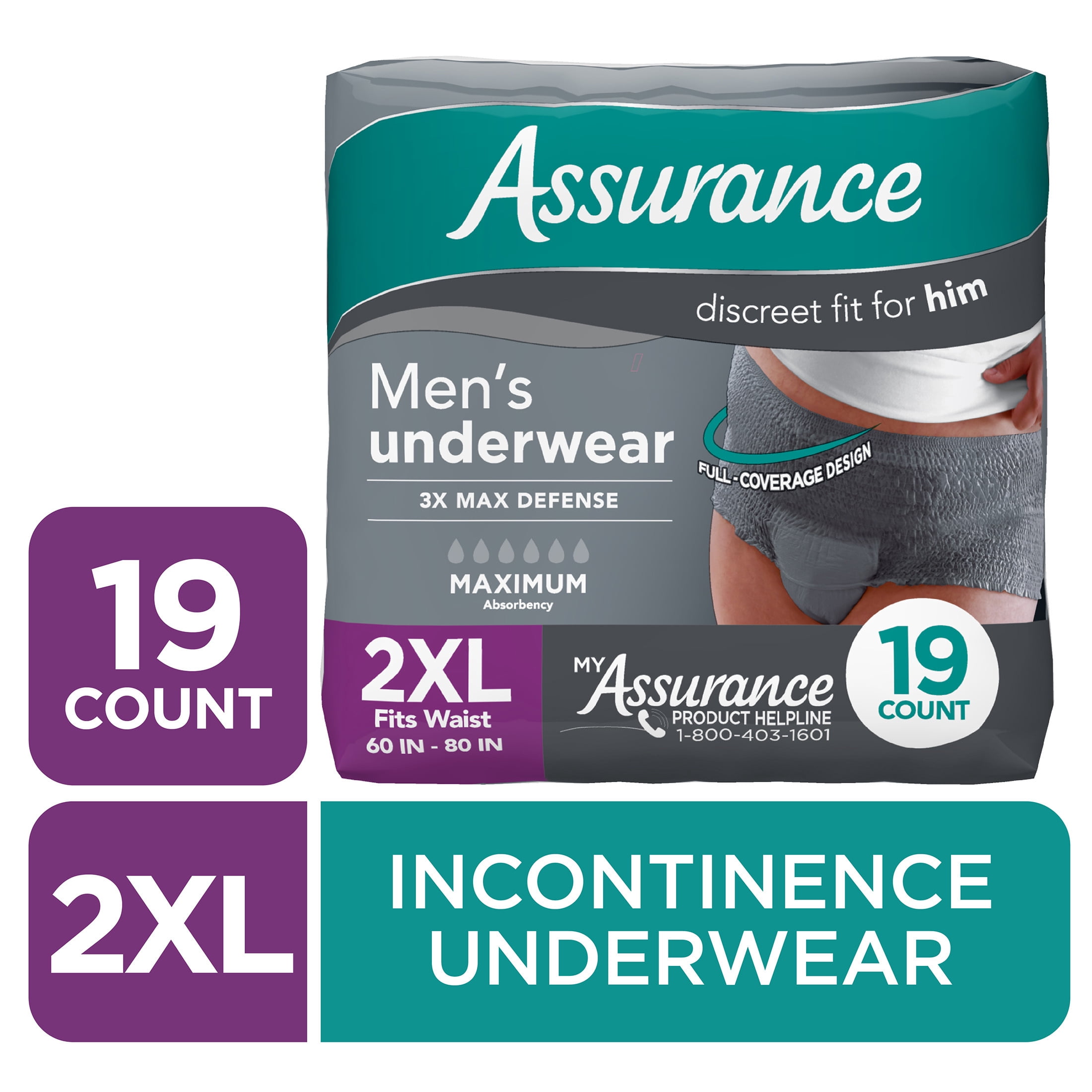 Assurance Men's Incontinence Underwear, XXL, Maximum Absorbency, 19 Count