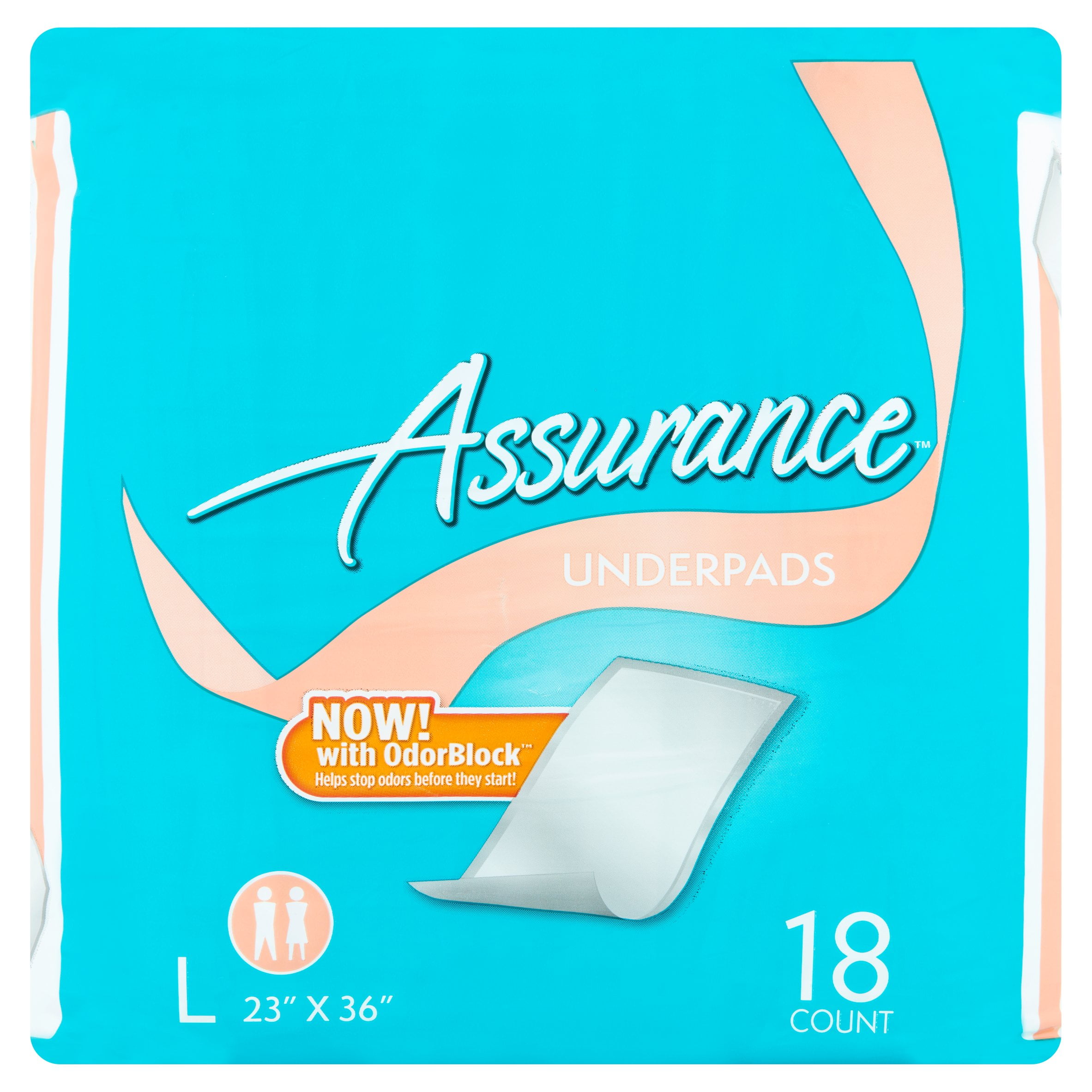 Assurance OdorBlock Incontinence Pads Unisex, L, 18 Ct