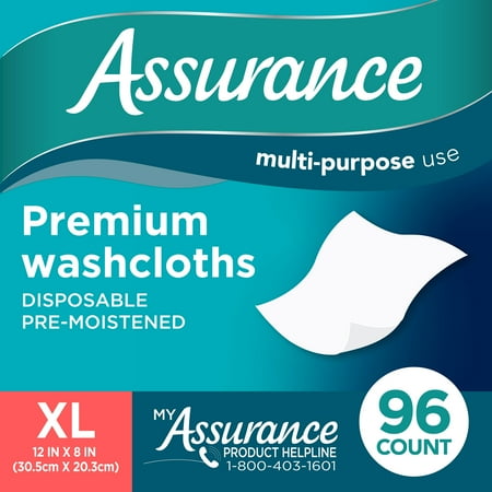 Assurance Premium XL Washcloths for Adults, Disposable & Pre-Moistened (96 Count)
