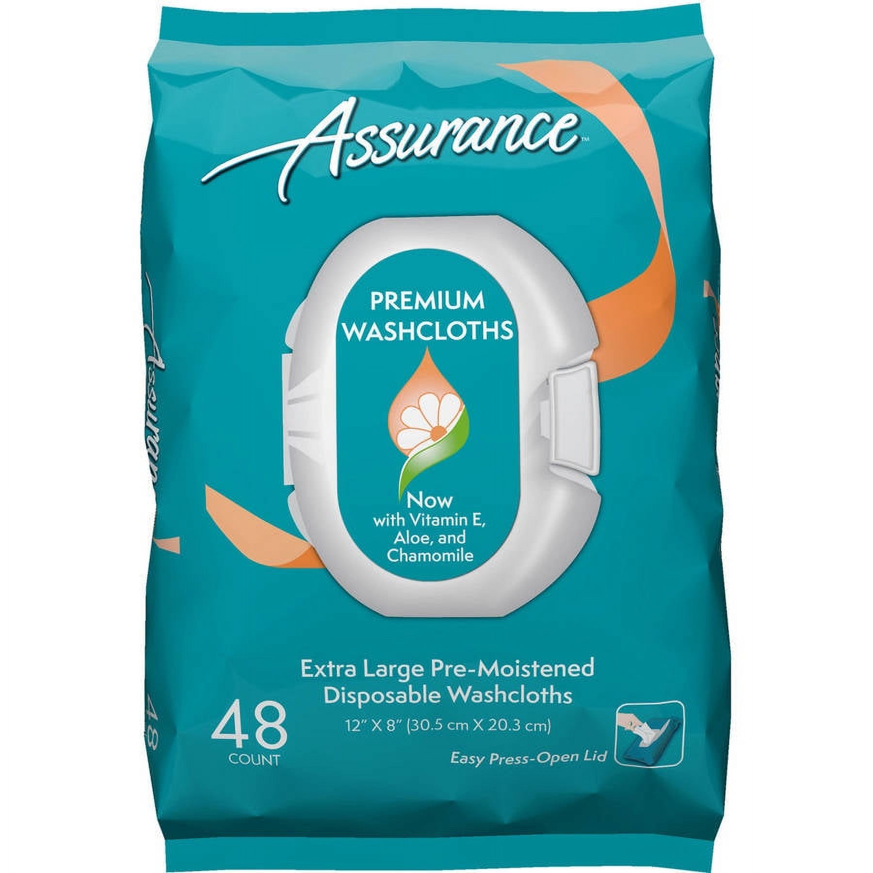 Assurance Premium Pre-Moistened Disposable Washcloths, Extra Large, 48 Ct - image 1 of 5