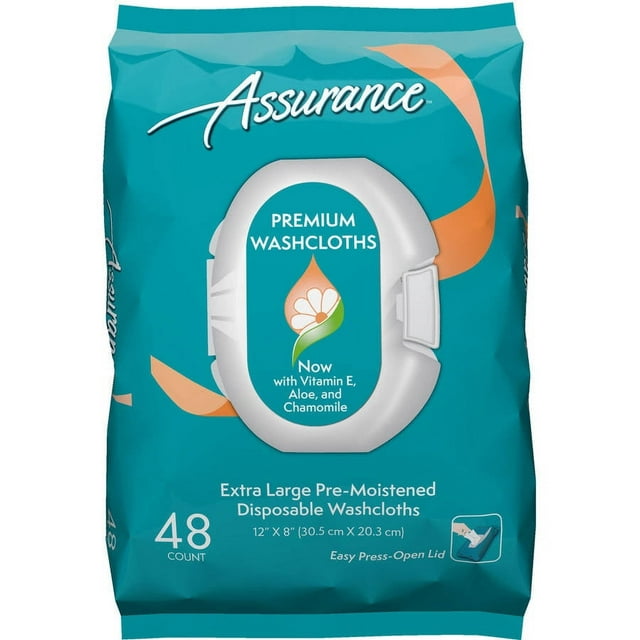 Assurance Premium Pre-Moistened Disposable Washcloths, Extra Large, 48 Ct