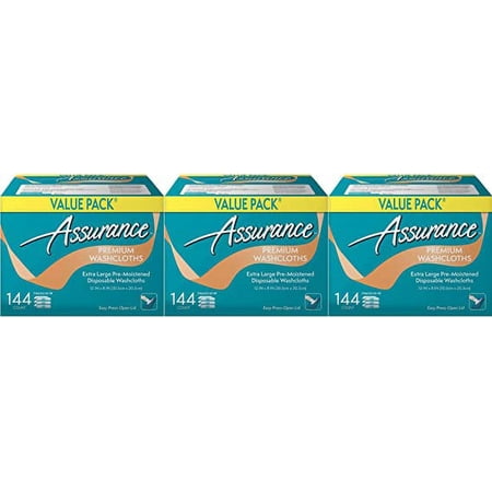 Assurance Premium Washcloths Value Pack 144 Count Carton, 3-Pack