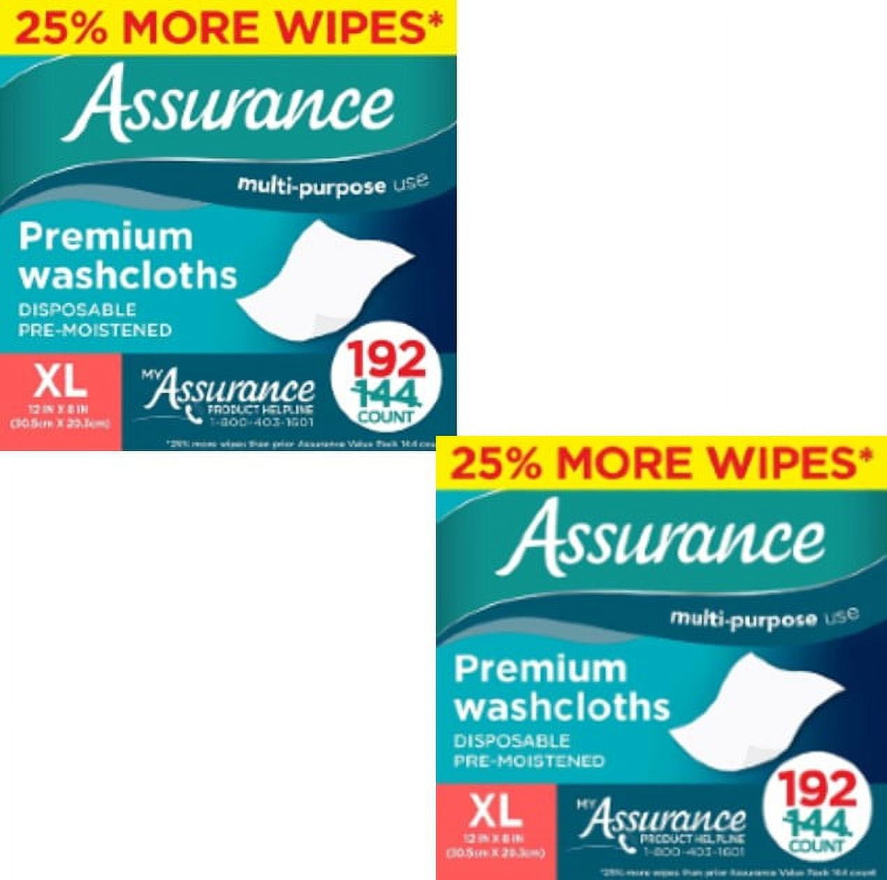 Assurance Premium Washcloths Value Pack 192 Count Carton, More Wipes